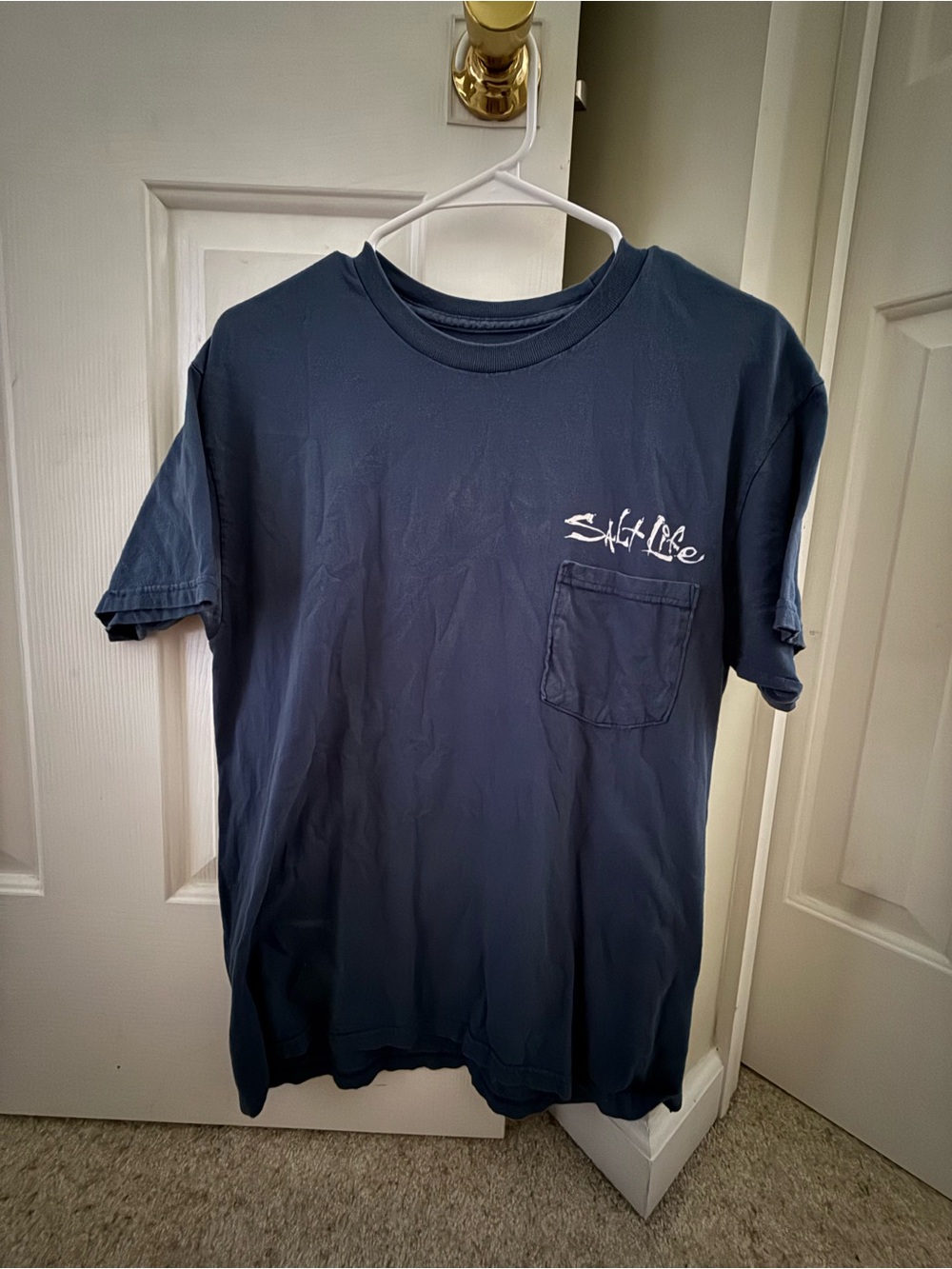 Salt Life Navy Short Sleeve Pocket Tee with White Logo